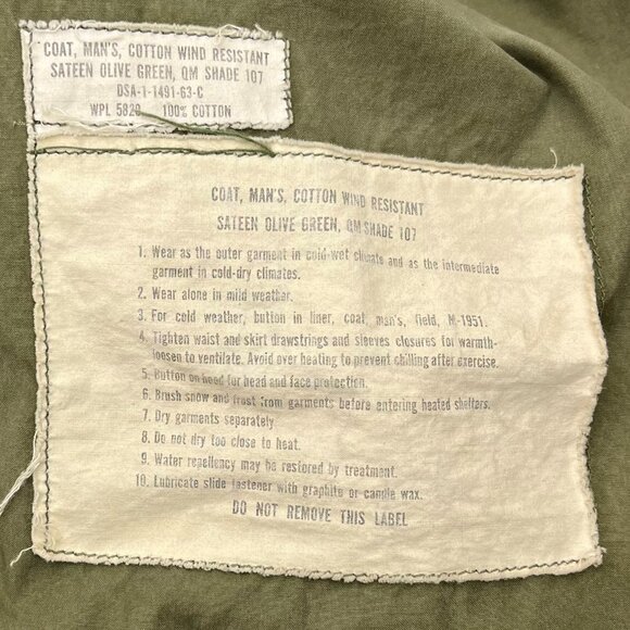 Vintage US Army Jacket Medium Coat Wind Resistant Sateen Olive QM Shade 107 60s - Picture 4 of 6